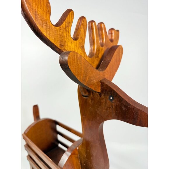 Reindeer Basket Vintage Handmade Wooden Rudolph Holiday Pinecone Ornaments or Pl - Picture 7 of 16